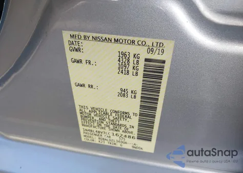 2020 Nissan Altima S Fwd from USA, damaged, VIN 1N4BL4BV3LC162486